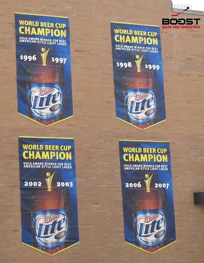 The Miller lite beer cup awards on the building
